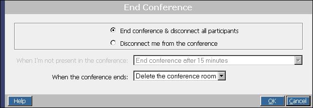 Starting and Ending Conferences 4.4.1.2 Leaving a Conference Instead of ending a conference, you can leave the conference while allowing it to continue.