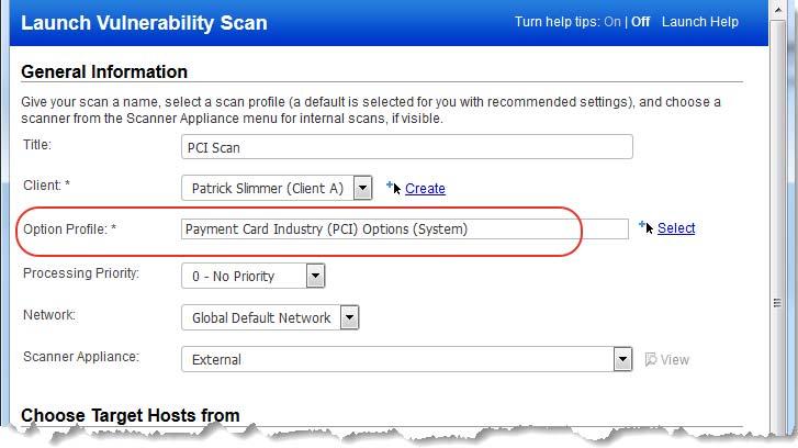 PCI Compliance What are the steps? Step 1: Run a Scan Under VM, go to Scans > New > Scan. Tell us the IPs you want to scan, and select a PCI option profile like Payment Card Industry (PCI) Options.