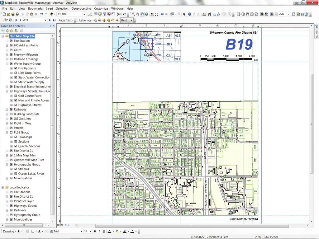 Installing Data Driven Pages Open MapBook_SquareMile_Maplex.mxd (or MapBook_SquareMile_NoMaplex) in ArcGIS 10. Inspect tile B19 and verify that it looks like the sample PDF just previewed.