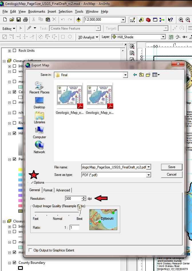 ArcMap: Export Map, General Options General Options: 1. Choose a good resolution based on the map s intended use.