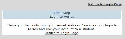 Page link to log into the Parent Portal using the email address and password