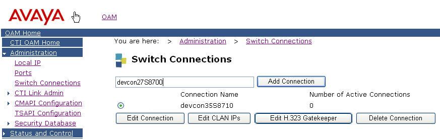 In the Switch Connectivity field, select the local IP address the AES will use to connect to Avaya Communication Manager. Click on Apply Changes. Figure 12:
