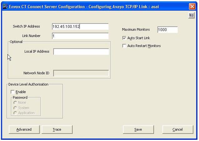The Configuration Program then displays the Avaya TCP/IP Link screen, as shown in Figure 22.