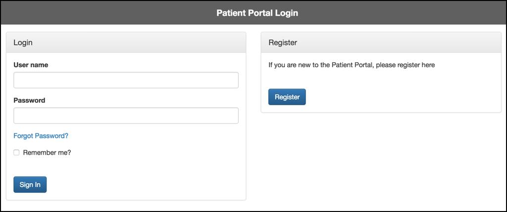 2. You will be logged into the default Patient Portal with areas