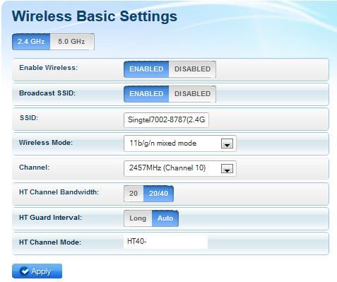 Basic Wireless Settings The Basic Wireless Settings page allows you to configure the basic properties of your WL580E such as enabling the wireless feature and SSID broadcast, changing the name of the