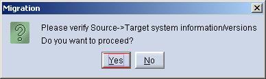 20. Click Yes to confirm that the Source and Target database versions from the Compiere