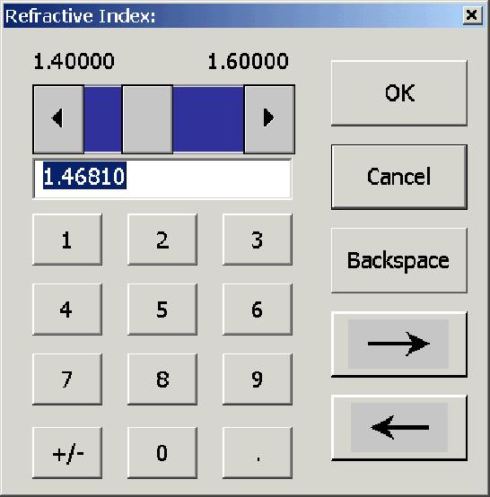 OTDR Trace Analysis Mode Some of the fields in this dialog box have a numeric keypad ( )tothe right of the field. Clicking the keypad displays a dialog box allowing you to specify a new value.