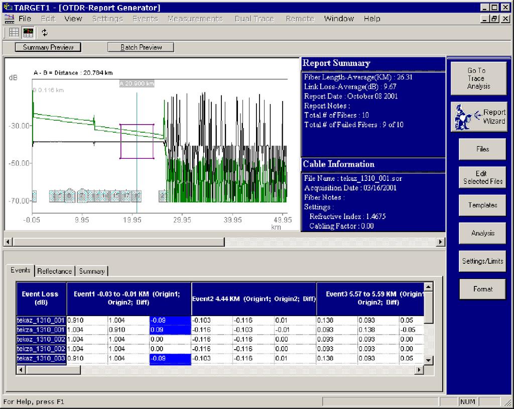 OTDR Report Generator Mode The OTDR Report Generator provides a means of compiling the results of multiple fiber tests into a comprehensive report format.