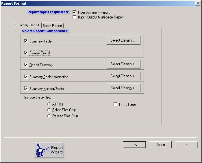 OTDR Report Generator Mode Report Formats There are two report types: Fiber Summary Report and Batch Output Multi-page report. You can select either or both types to output from the Report Wizard.