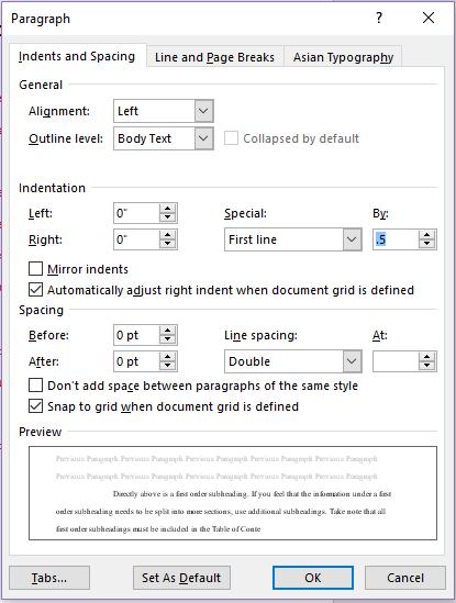 indentations. B. Your indentation settings are not equal in size throughout the document.