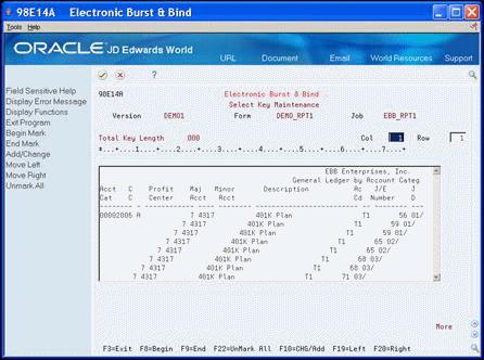 Working with Burst Areas Figure 16 1 Electronic Burst & Bind (Change Burst Area) screen 6. Choose Change/Add (F10).