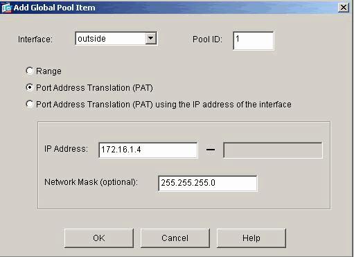 address for PAT. 7. Enter an address, a Pool ID, and click OK. 8. Choose Configuration > Features > NAT > Translation Rules in order to create the translation rule. 9.