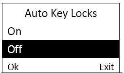 TR-206 page 34 Auto Key Lock After accessing the Auto Key Lock setting, choose either to turn on the feature or turn off this feature. The default is set to On.