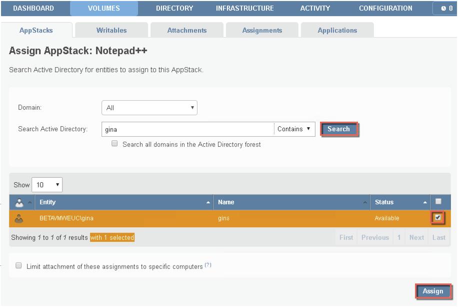 6. In the Confirm Assign dialog box, select Attach AppStacks on next login or reboot. Click Assign.