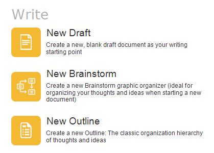 Basic Writing Tools Feature Steps Start Writing On the Kurzweil 3000 tab you can choose to start a New Draft, New Brainstorm or New Outline document or Click on the Write tab to begin Click the New