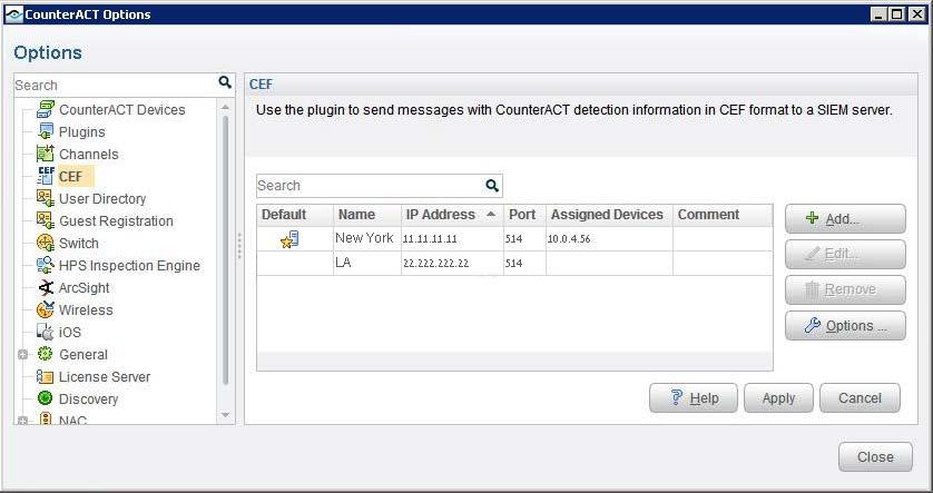 The default server handles all CounterACT devices that are not assigned to an SIEM server.