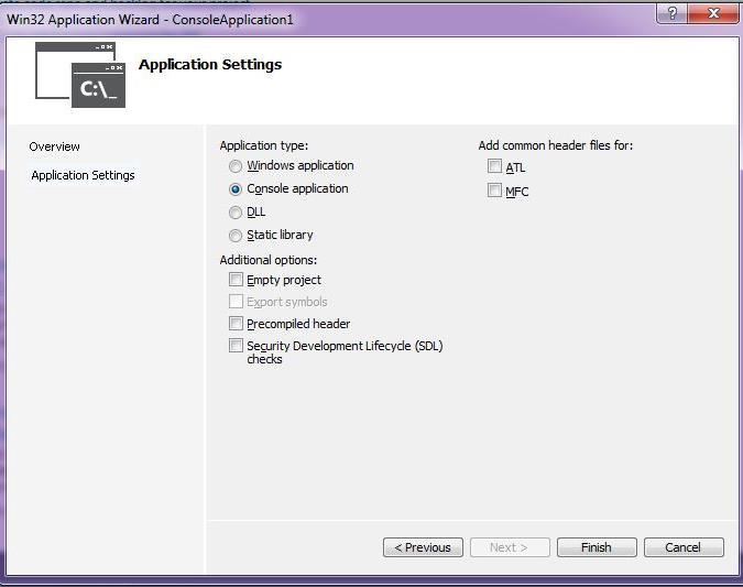 Visual Studio New Project Options Selection This dialog allows the user to fine tune the project creation.