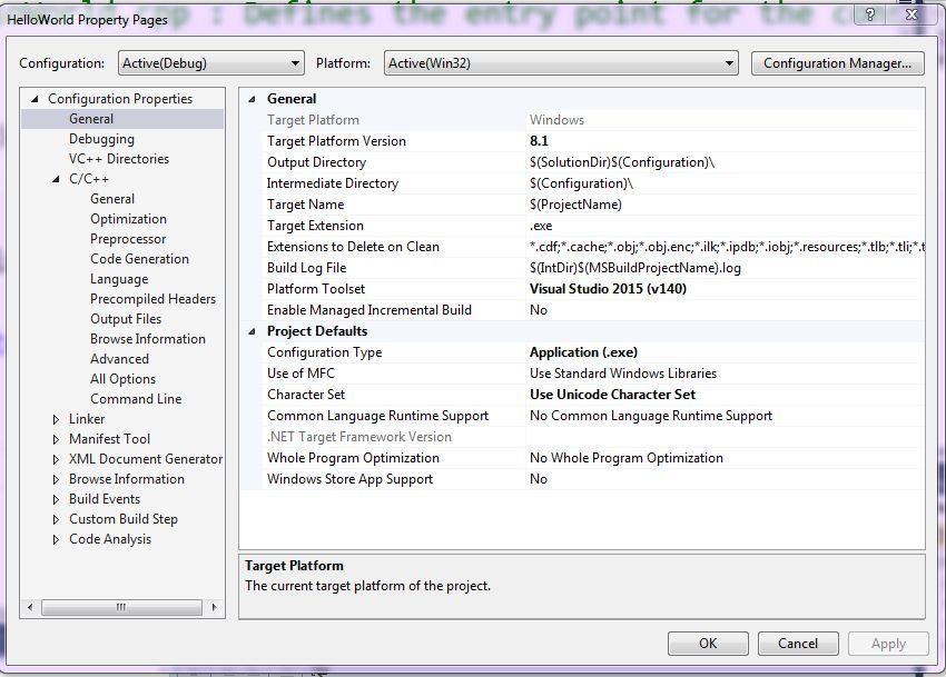 Visual Studio Solution Properties The General properties are initially displayed by default.