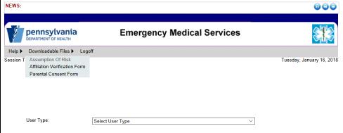 In the User Type drop down box, select the appropriate level of certification you are requesting either EMR or EMT. 5.