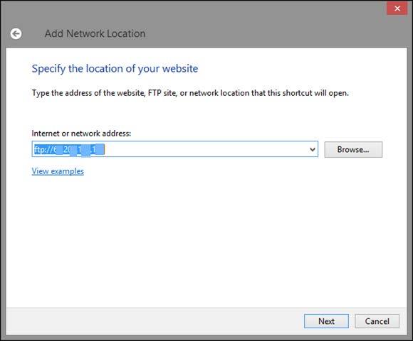 You are then asked where you want to create this network location and given only one choice. Select Choose a custom network location and press Next.