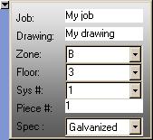 Work box Job name To set an active Work box : Specification sets list : specification set: select a specification set Drawing name Zone names list Floor names list Specification sets list