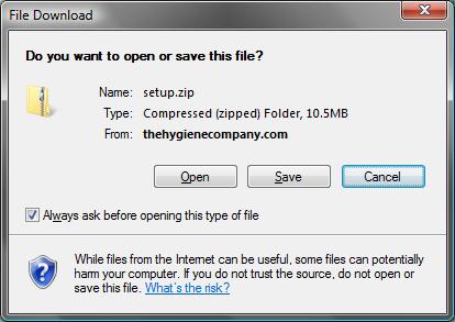 2. Select Save : Figure 6 3. Save the file to a temporary folder, and make a note of where you have saved the file 4.
