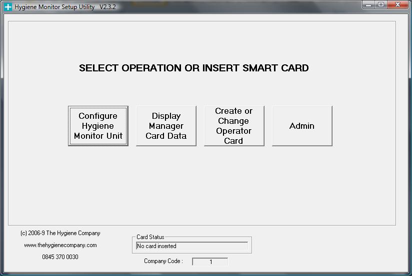 SETTING UP THE SOFTWARE Before opening the software, ensure that the Smart Card Reader is connected to your computer via a USB port. You may now open the Hygiene Monitor Setup Utility.