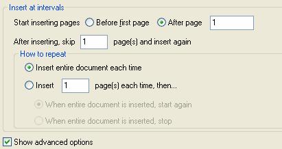 These choices reflect different workflows. For example: If you are inserting a common back page through the document, you would choose Insert entire document each time.