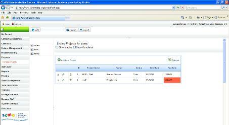 Projects and Tasks The Manage Projects section enables staff to track and manage projects and task lists.