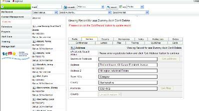 Pages Within Contacts Database: The most commonly viewed pages in the database are: Profile, Address and Membership.