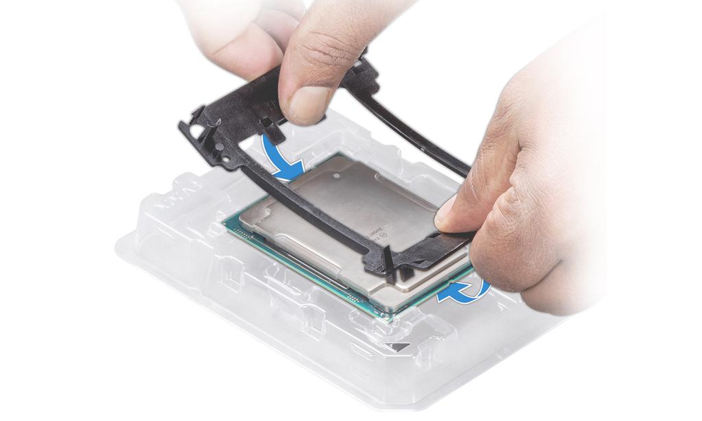 Figure 14. Installing the processor bracket 3 If you are using an existing heat sink, remove the thermal grease from the heat sink by using a clean lint-free cloth.