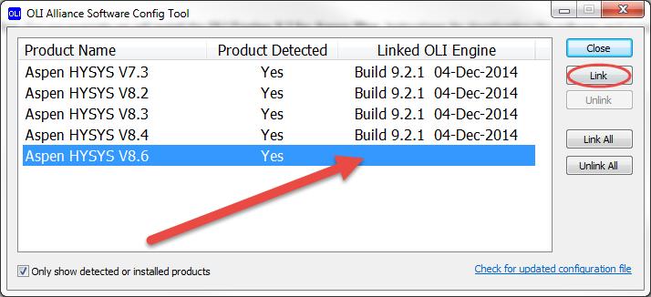 Click in the Unlink button to unlink the Aspen HYSYS 8.6 from OLI Engine 9.