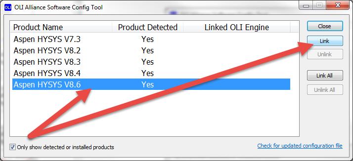 This shows that we have linked version 9.2.1 of The OLI Engine to all the detected Aspen HYSYS versions on this computer. You may also install for just a single version of Aspen HYSYS.