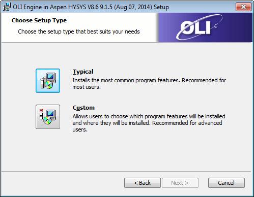 You will need to complete all of the fields on this dialog. Enter the Serial Number that you received from OLI Systems. OLI Recommends the Typical installation.