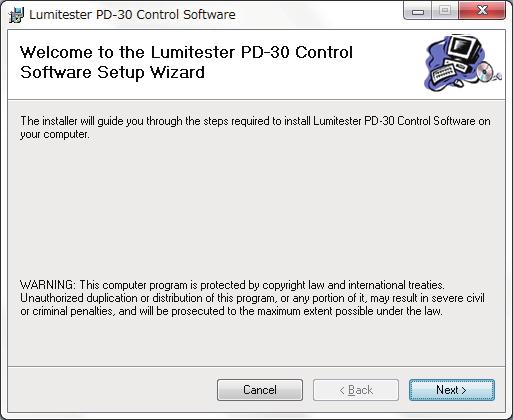 "lumitesterpd-30_setup.exe" to launch the control software.