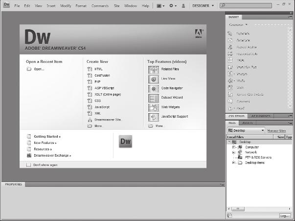 Introduction to the Dreamweaver Interface With Dreamweaver CS4, Adobe has radically reengineered the Dreamweaver interface to provide a more unified experience across all of the Creative Suite