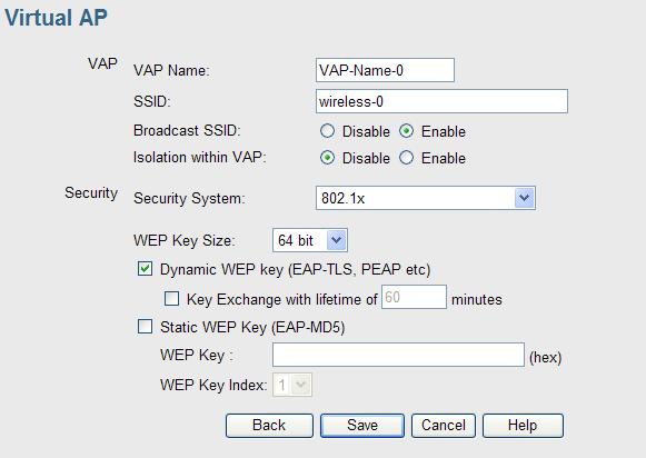Security Settings - 802.1x This uses the 802.1x standard for client authentication, and WEP for data encryption.