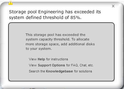 Figure 11: Warning Message If additional storage resources are configured on the storage pool, a sequence