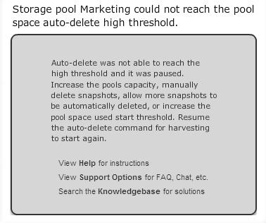 Figure 12: Alerts after Thresholds are exceeded Once the Pool Space Used High Threshold is reached, the