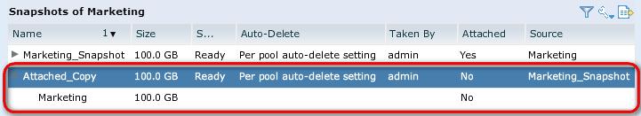 Deleting Snapshots Figure 24: Copy of Attached Snapshot Deleting a snapshot will reclaim space from a storage pool so it can be reused.