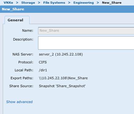 After the share is created, select the share and click Details to view the information about the share.