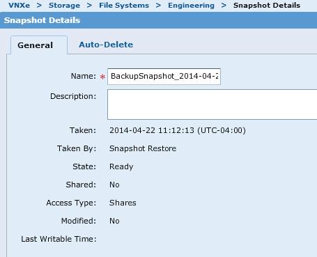 Copying Snapshots Figure 32: Backup Snapshot Details Snapshots can be duplicated, where the copy will contain the same data as the original snapshot.