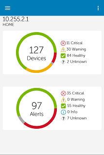 Figure 7. OME dashboard indicates the number of devices or alerts that are critical. indicates the number of devices or alerts that are with warning status.