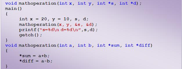 function has no parameters but it returns an integer type data that represents a character. For example review the following code segment: Functions with returning Multiple values (i.e. Call By Reference) All the above discussed functions are the functions which can return maximum one value only.
