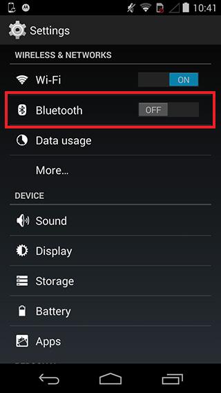 Getting Started 19 Connecting to Android via Bluetooth Enable Bluetooth on your device Go to your phone s homescreen and click on the menu button to find Settings, then Bluetooth