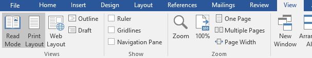 Lesson 7: Understanding Document Views In Word 2016, you can display your document with one of the following five views: Draft, Web Layout, Print Layout, Full Screen Reading, or Online Layout.