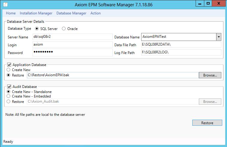 Refreshing Axim TEST Restre the Backup t TEST When restring an Axim database yu shuld use ASM, rather than a direct restre using SQL Management Studi, since there are ther tasks that need t be