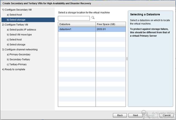 Installing Neverfail IT Continuity Engine Figure 31: Select storage step 4. Select the intended datastore for the Secondary VM, and then click Next.