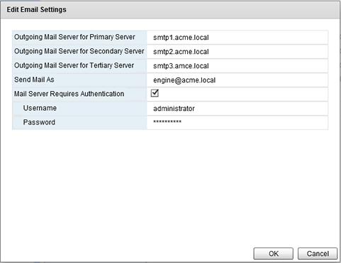 Figure 80: Email Settings In the Edit Email Settings dialog, enter the Outgoing mail server (SMTP) of each server in the Cluster.