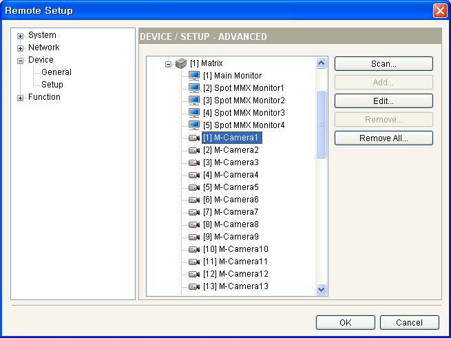 User s Manual 6.2. Click the Matrix pull-down menu in the device list, and then the registered MMX s pull-down menu. A list of monitors and cameras supported in the MMX is displayed.